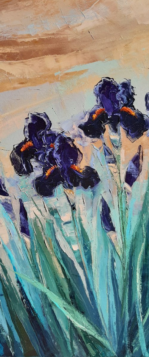 Dark Purple Irises   80x80cm by Tigran Mamikonyan