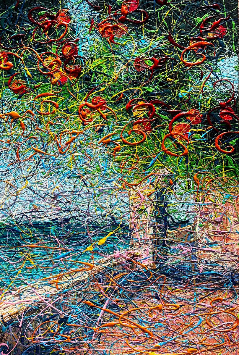 Impressionistic Landscape Acrylic Painting By Nadiia Antoniuk, 24 X 35", Summer Rhythm Of The Old Town, Original Artwork