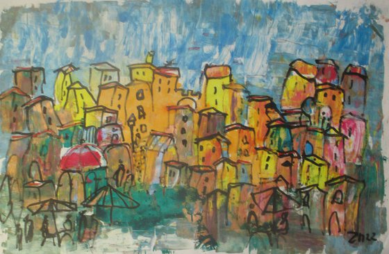 colourful italian city, tuscany xxl on canvas, not stretched