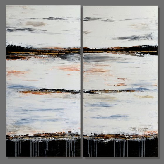 Light Of Day - SET OF 2 LARGE ABSTRACT PAINTING (DIPTYCH) – MODERN LANDSCAPE PAINTING. READY TO HANG!