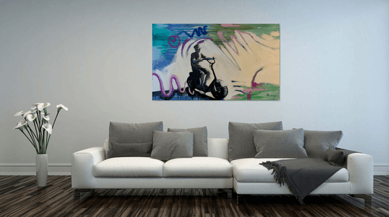 XXl Big painting - "Warm wind" - Pop Art - Sport - Electric scooter - Bike - Motorcycle - Street Art