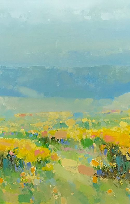 Yellow Valley, Landscape oil painting, Handmade artwork, Large Size by Vahe Yeremyan