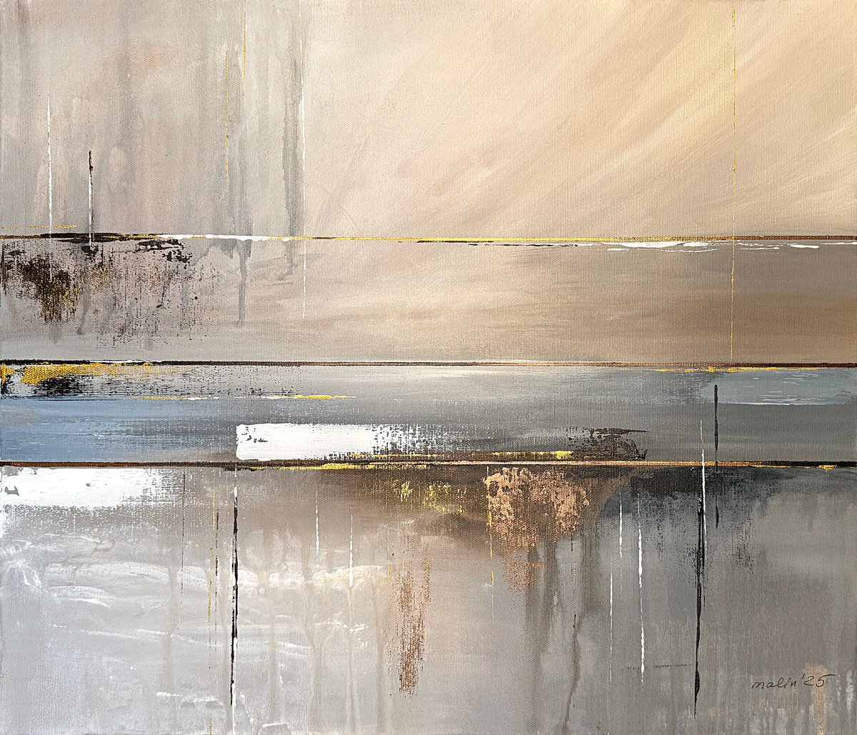 Geometric Landscape Acrylic Painting By Tatiana Malinovscaia, 24 X 20", Whispers Of Dune, Original Artwork