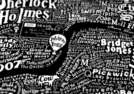 Literary Central London Map (black screenprint)