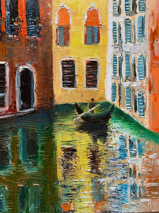 Venice canal ! Textured oil painting on canvas