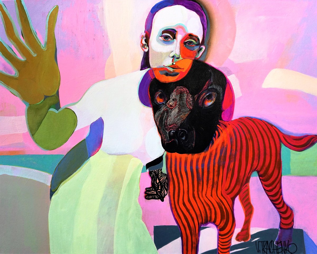 Organic Portrait Acrylic Painting By Victor Tkachenko, 30 X 24", Selfie, Original Artwork