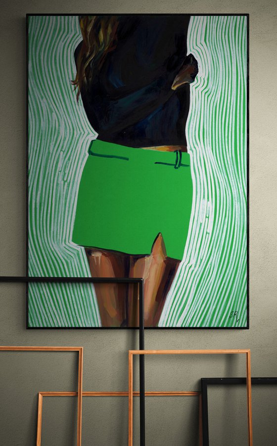 GIRL IN GREEN SKIRT - Large Abstract Pop art Giclée print on Canvas