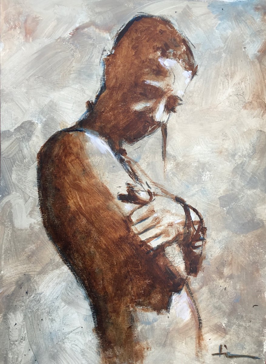 Expressive Portrait Acrylic Painting By Dominique Deve, 12 X 16, Angel, Original Artwork