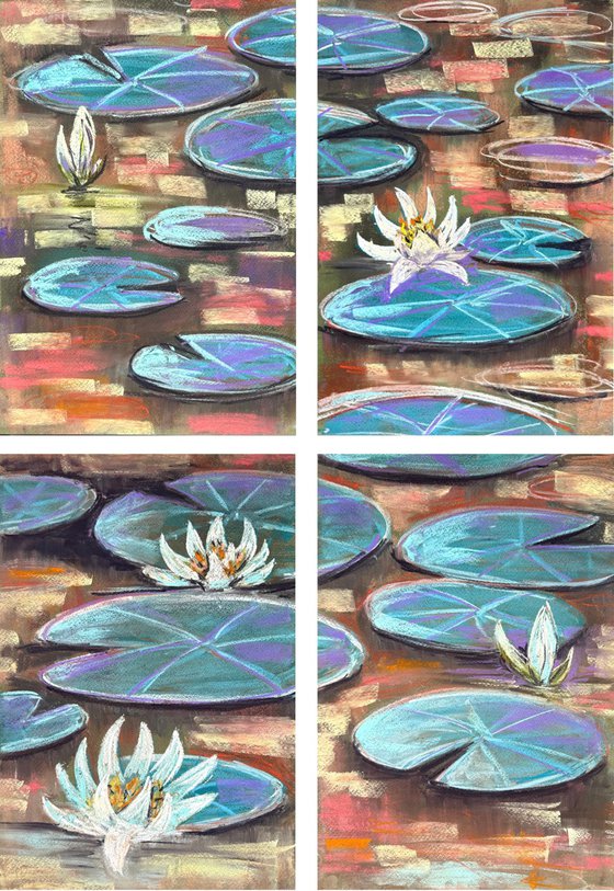 Water lilies Set of 4 Pastel