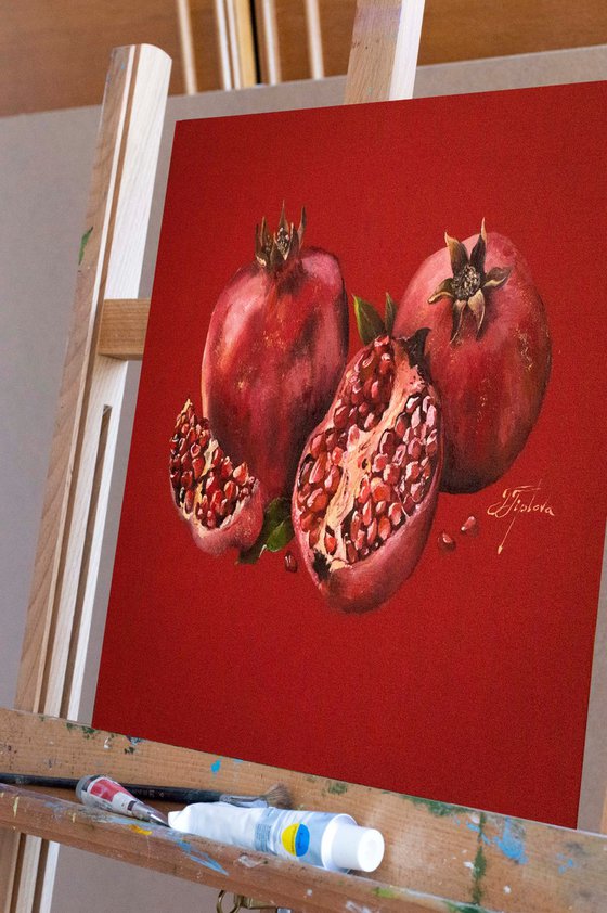 "POMEGRANATES ON A RED BACKGROUND "