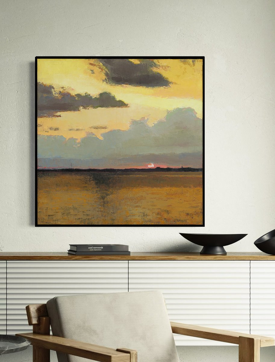Impressionistic Landscape Oil Painting By Bo Kravchenko, 31 X 31, Bronze Seascape, Original Artwork