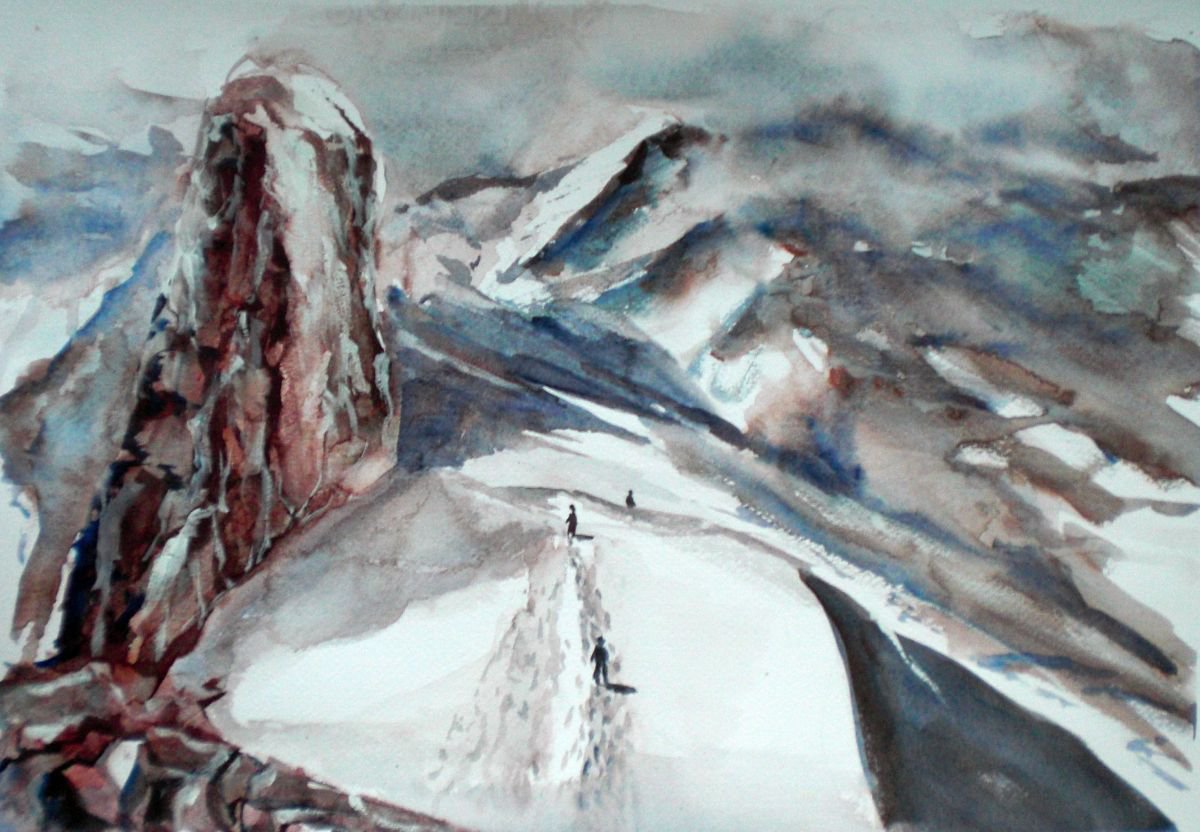 Expressive Landscape Watercolour By Giorgio Gosti, 16 X 12, Walk On The Mountains, Original Artwork