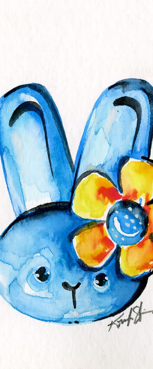 Blue Bunny - Watercolor by Kathy Morton Stanion by Kathy Morton Stanion