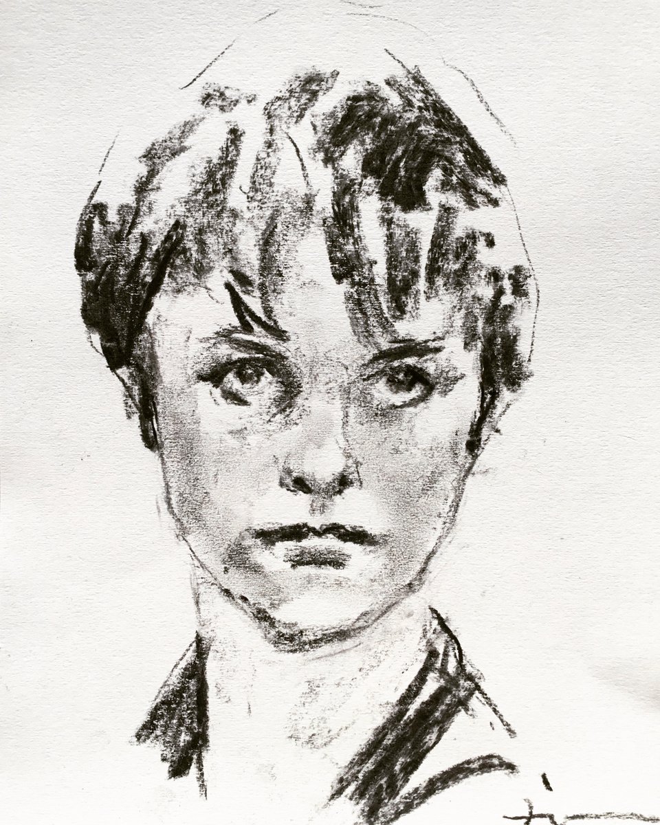 Expressive Portrait Charcoal Drawing By Dominique Deve, 9 X 13, No Cat, Original Artwork