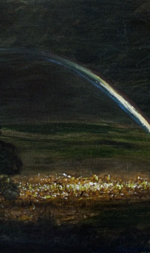 View of Mansfield Town after a Storm (Oil on board 30x30 inch)  by Jack Bagley