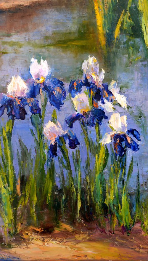 Pond with beautiful irises 60Х80 by Elena Lukina