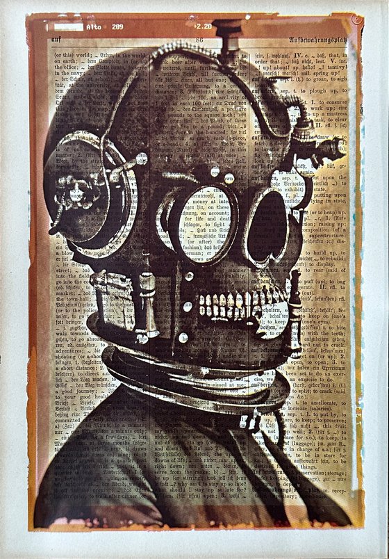 Mechanical Skull - Collage Art on Dictionary Vintage Book Page