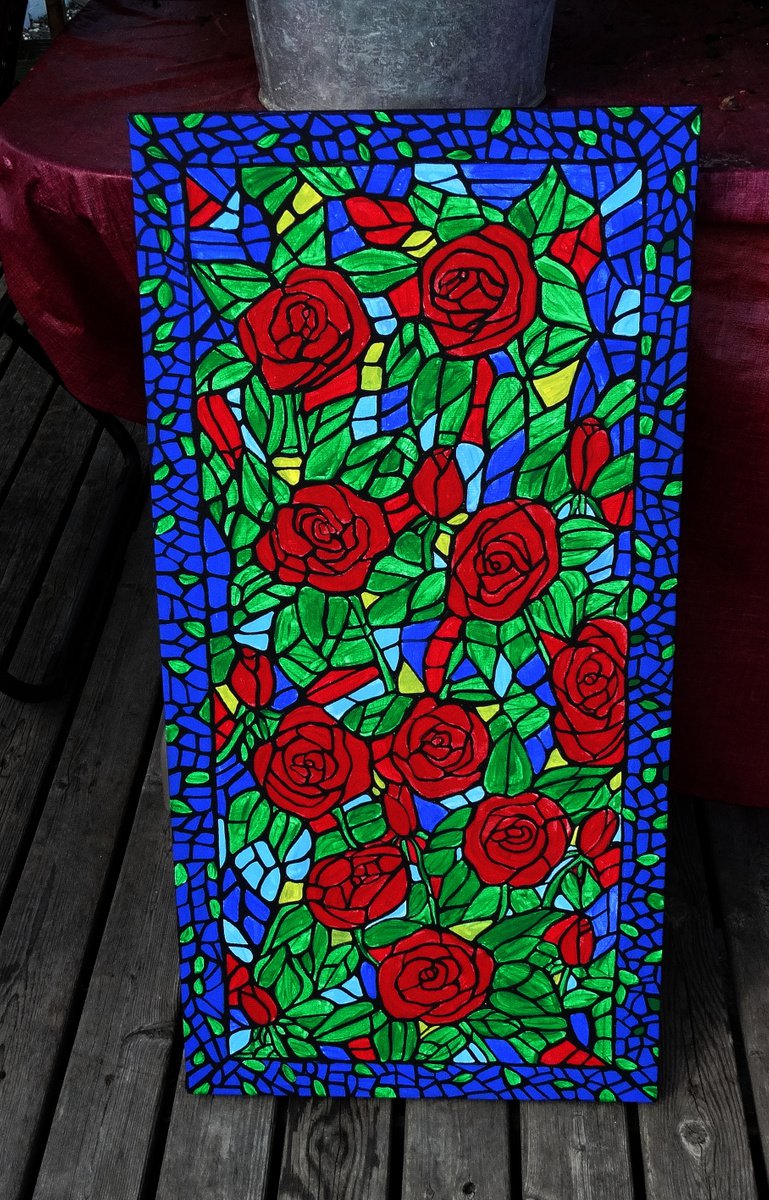 Stained glass red roses by Rachel Olynuk