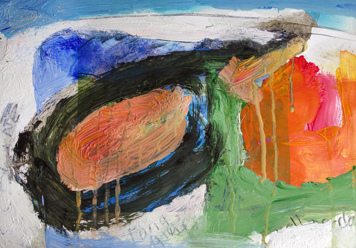 Expressive Abstract Acrylic Painting By Elizabeth Anne Fox, 17 X 12, One Moment/Long Grass, Original Artwork