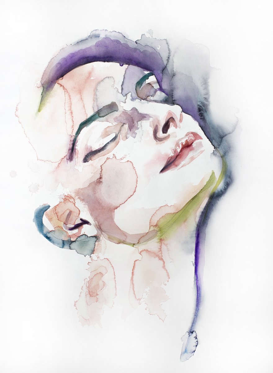 Impressionistic Portrait Watercolour By Elizabeth Becker, 22 X 30, Immersed No. 2, Original Artwork