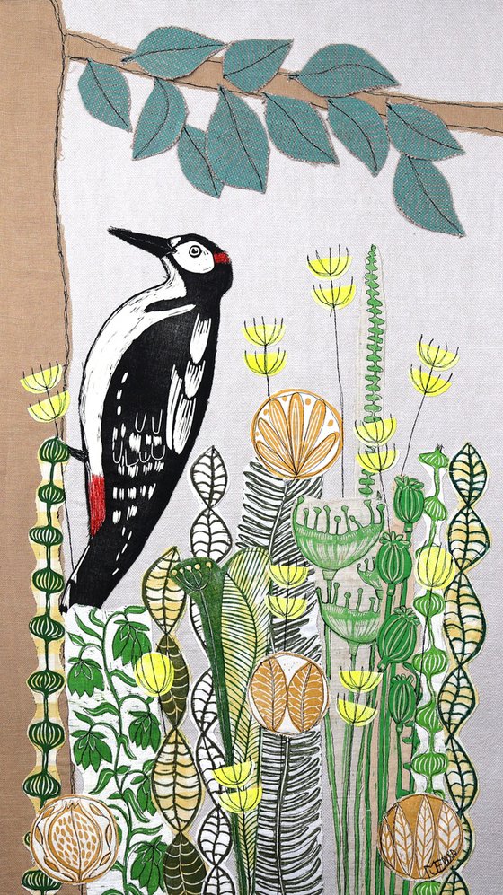 Woodpecker and Flowers