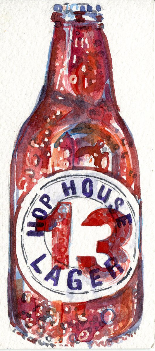 13 Hop House lager beer bottle painting by Hannah Clark