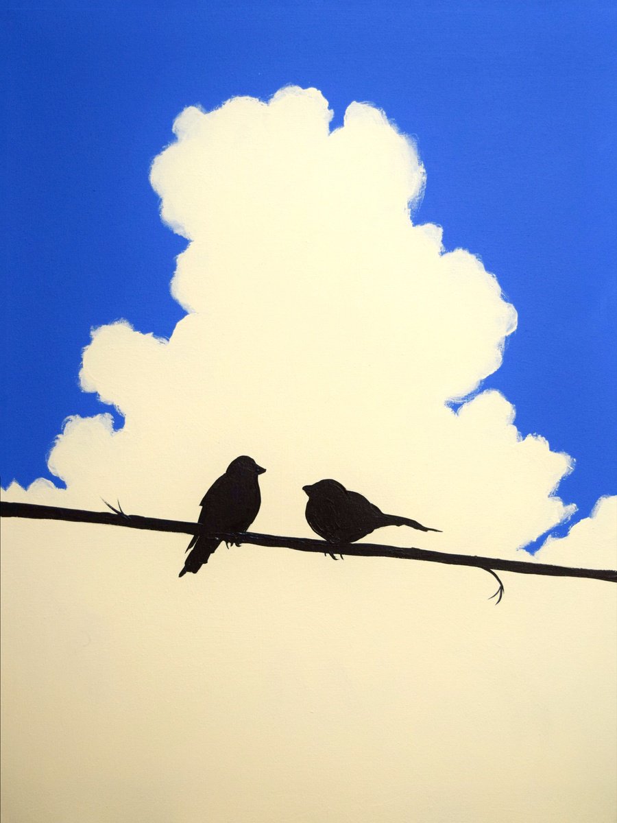 Impressionistic Animal Acrylic Painting By Stuart Wright, 30 X 40", The Love Birds, Original Artwork
