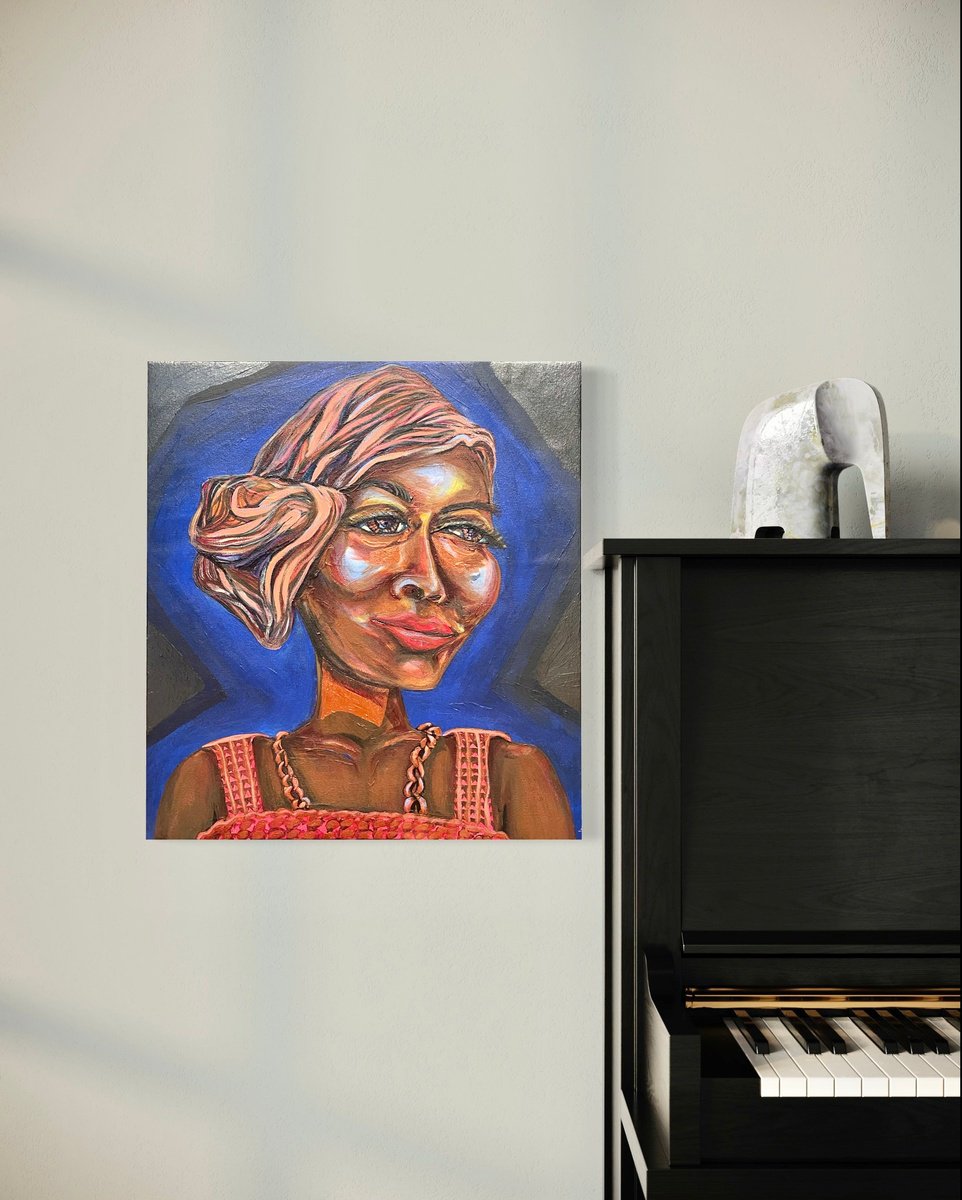 Expressive Portrait Acrylic Painting By Kimi Kaa, 20 X 22", Lovie Austin, Original Artwork