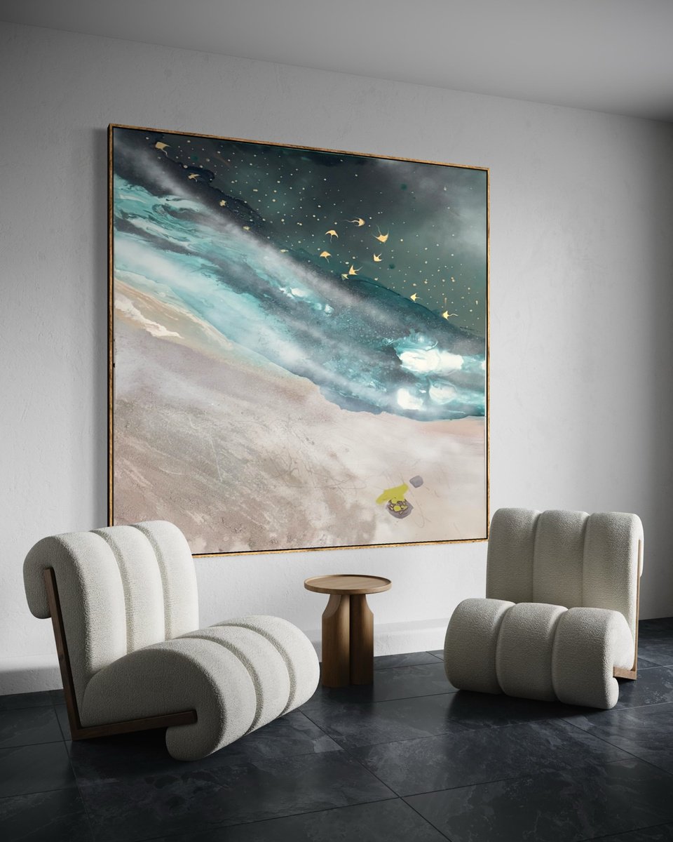  Serene Shoreline Sand Blush N Green By Marie Antuanelle, 79 X 79, Artwork For Sale On Artfinder