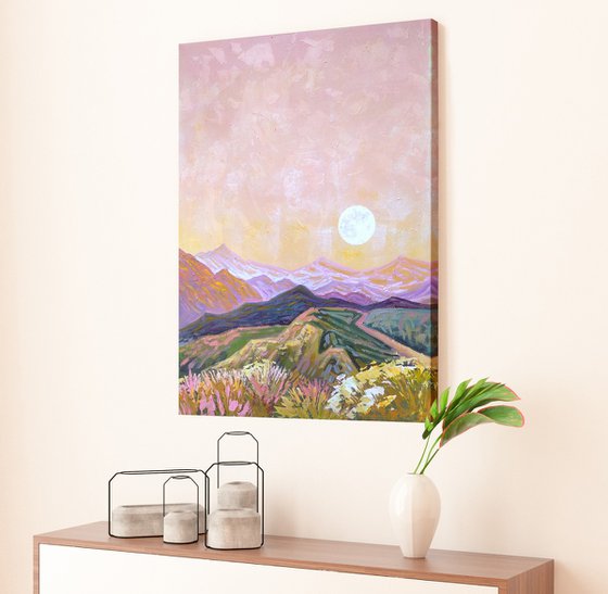 MOON HILLS - pink landscape lilac mountains