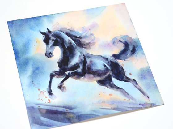 Black horse, small watercolor