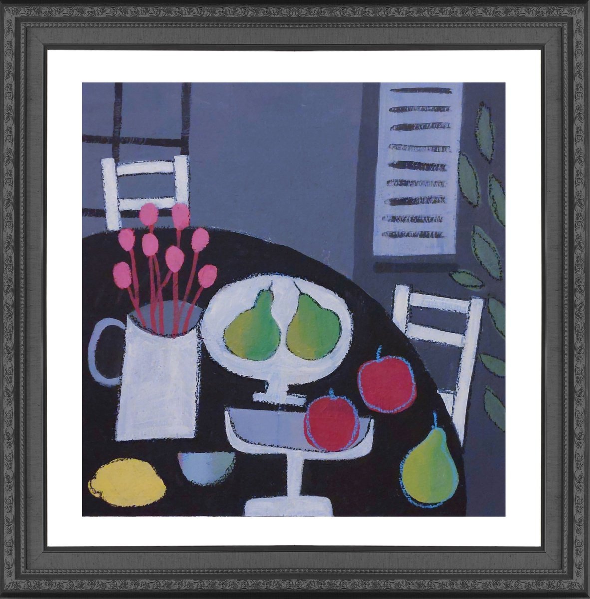 Naive Acrylic Painting , Still Life With Fruit Iv By Jan Rippingham, 15 X 15, Artwork For Sale On Artfinder