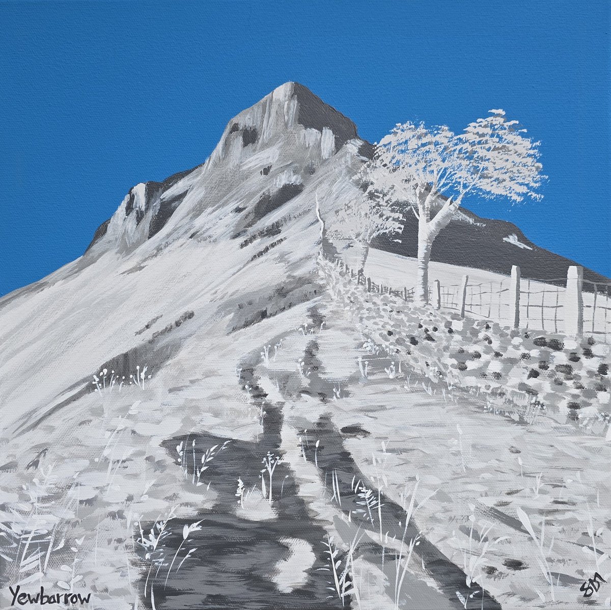 Organic Landscape Acrylic Painting By Sam Martin, 14 X 14", Yewbarrow, The Lake District, Original Artwork