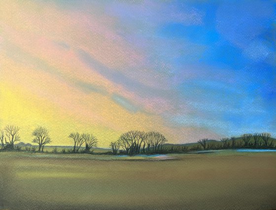 Sunset trees Norfolk Landscape Art