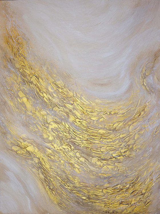 The golden wave - texture painting with a palette knife in a mixed technique