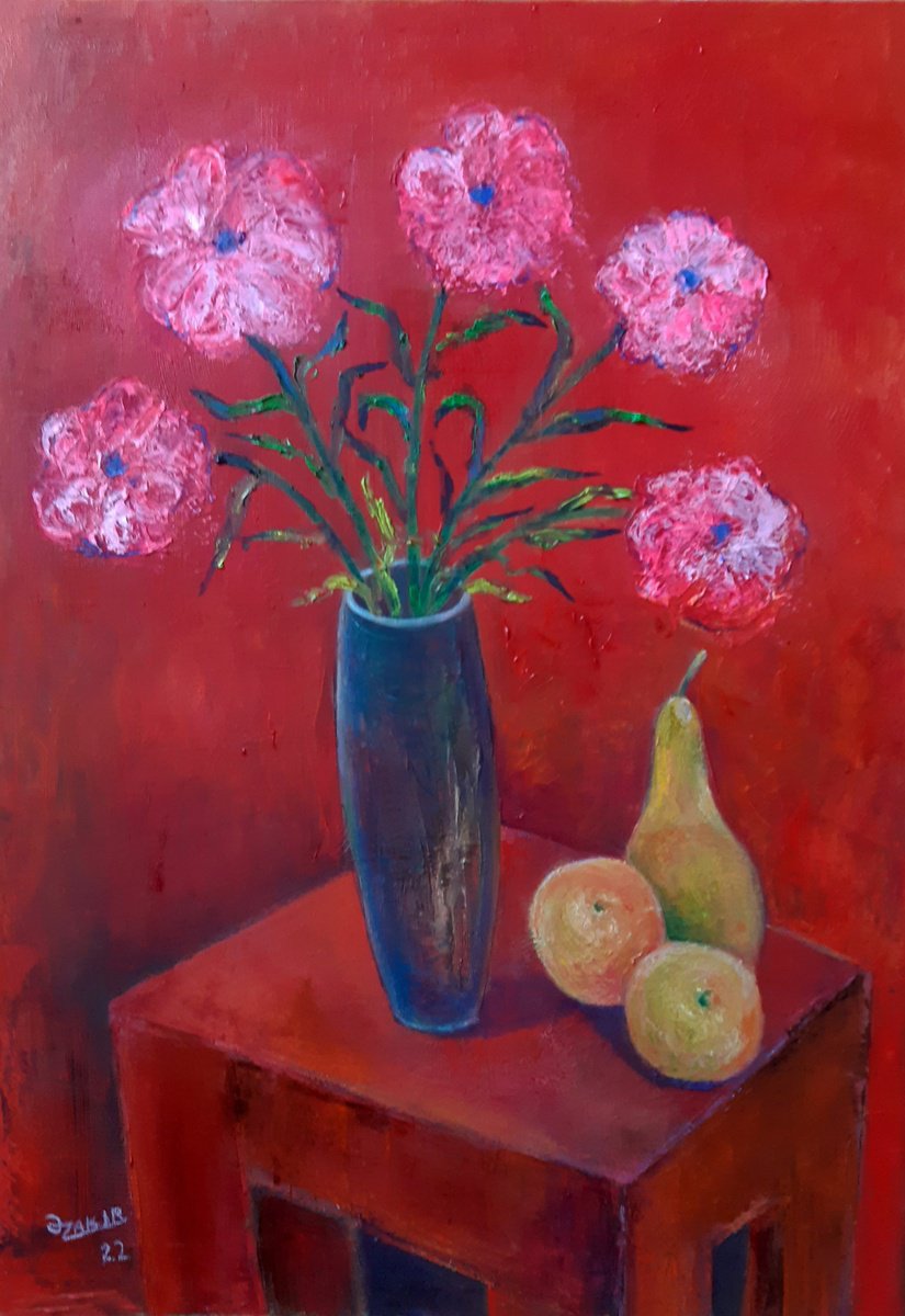 Red flowers and pear by Zakir Ahmedov