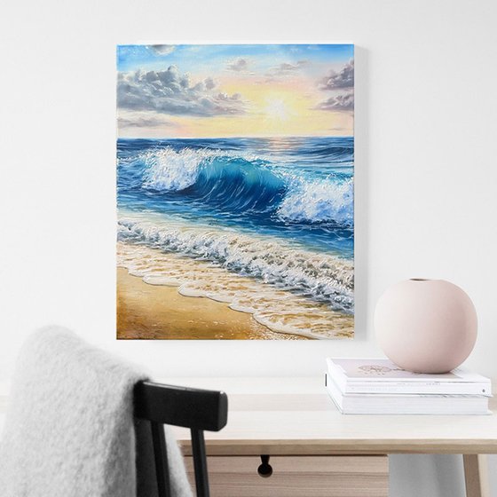 Sea waves and sunset