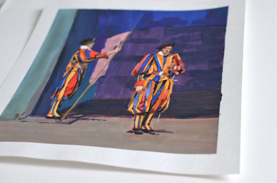 Vatican guard, Gouache sketch, Italy, Rome