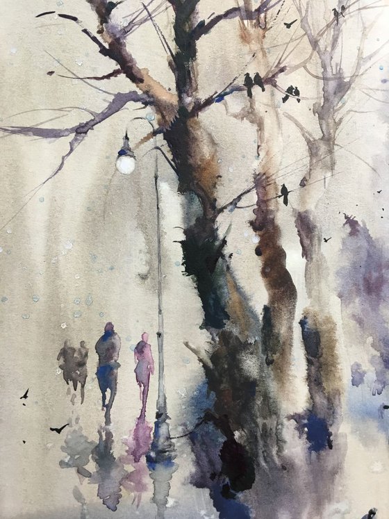 Watercolor "The beauty of crows”