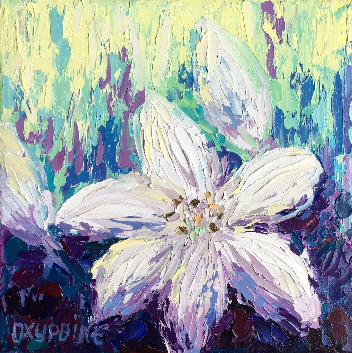 Impressionistic Botanical Oil Painting By Oxypoint, 8 X 8", "Lily", Original Artwork