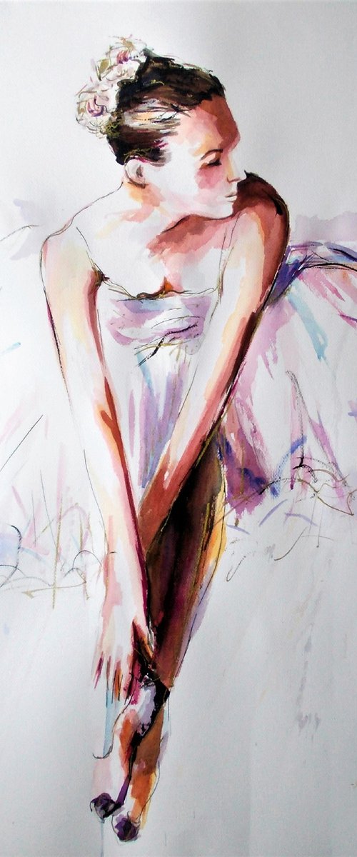 Purity  -Ballerina Painting on Paper by Antigoni Tziora