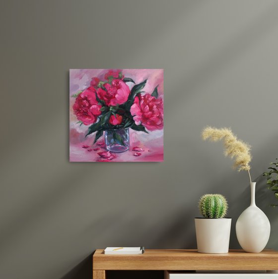 Pink  Peonies in a glass still life