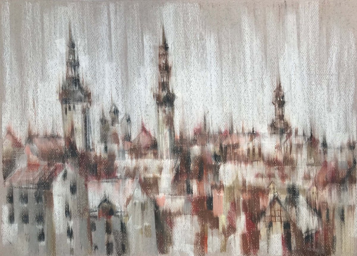 Expressive Cityscapes Painting By Galina Poloz, 24 X 16, Winter Tallinn., Original Artwork