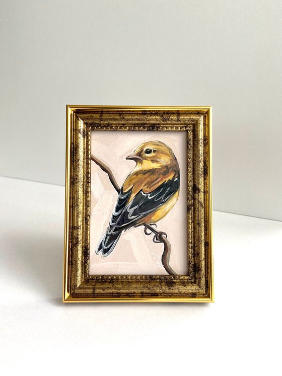 Bird painting mini art framed 16x12cm cute mini art