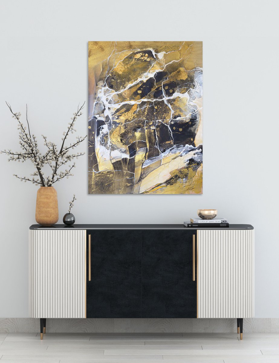 Organic Abstract Painting By Milena Gaytandzhieva, 24 X 31", Marble World 3, Original Artwork