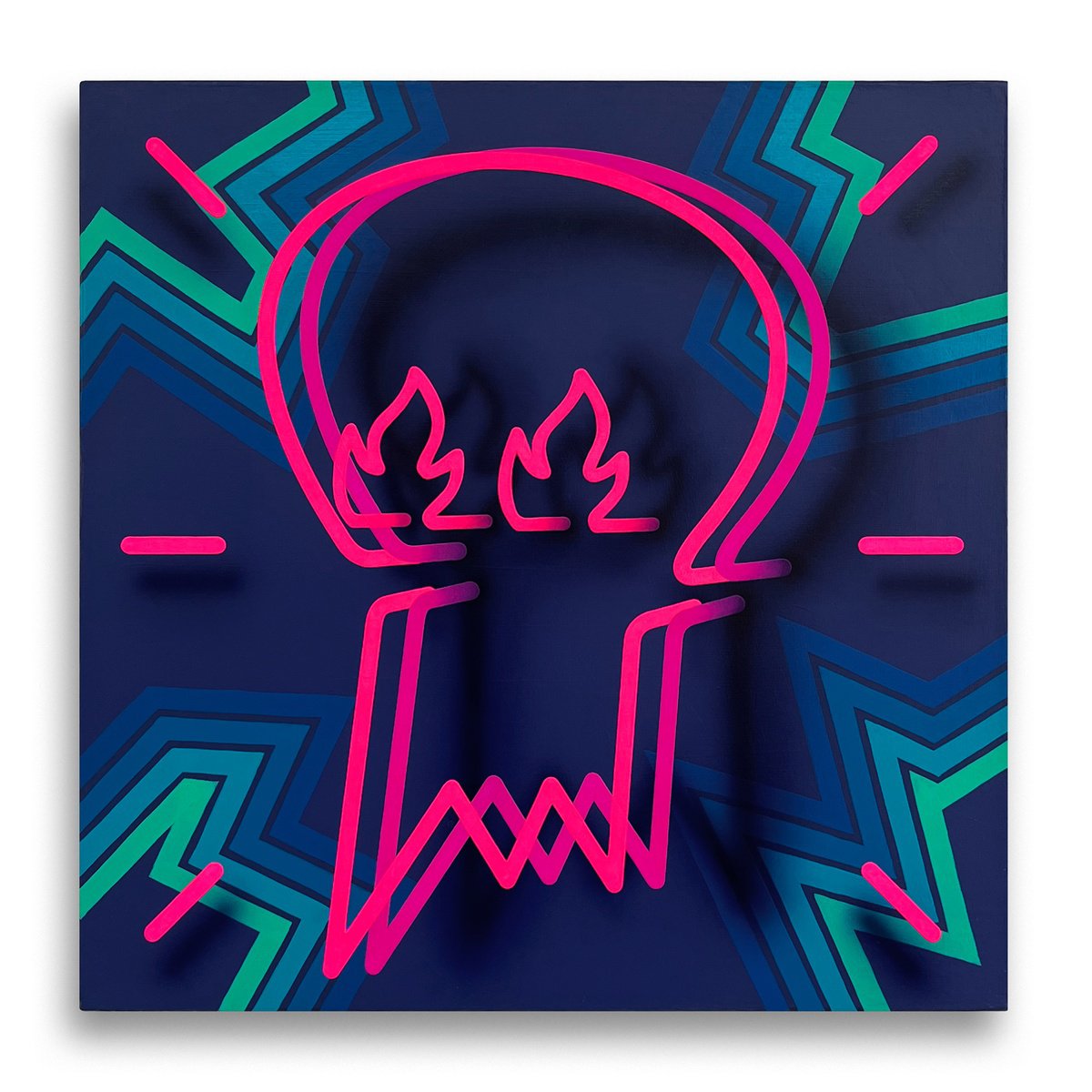 Urban And Pop Abstract Acrylic Painting By Mike Edwards, 16 X 16", Prometheus Surveying The World, Original Artwork