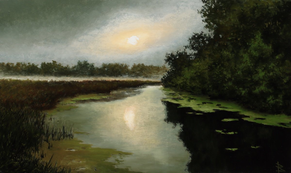 Impressionistic Landscape Oil Painting By Oleg Baulin, 20 X 12", At Down, Original Artwork