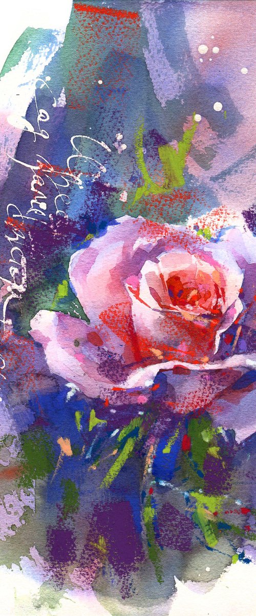 "Carnival Melody" brightly coloured rose sketch series "Letters from the Garden" by Ksenia Selianko