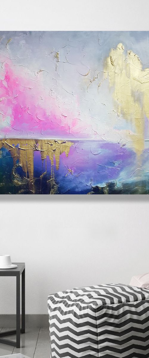 Abstract seascape painting My sunshine / Original artwork by Larissa Uvarova