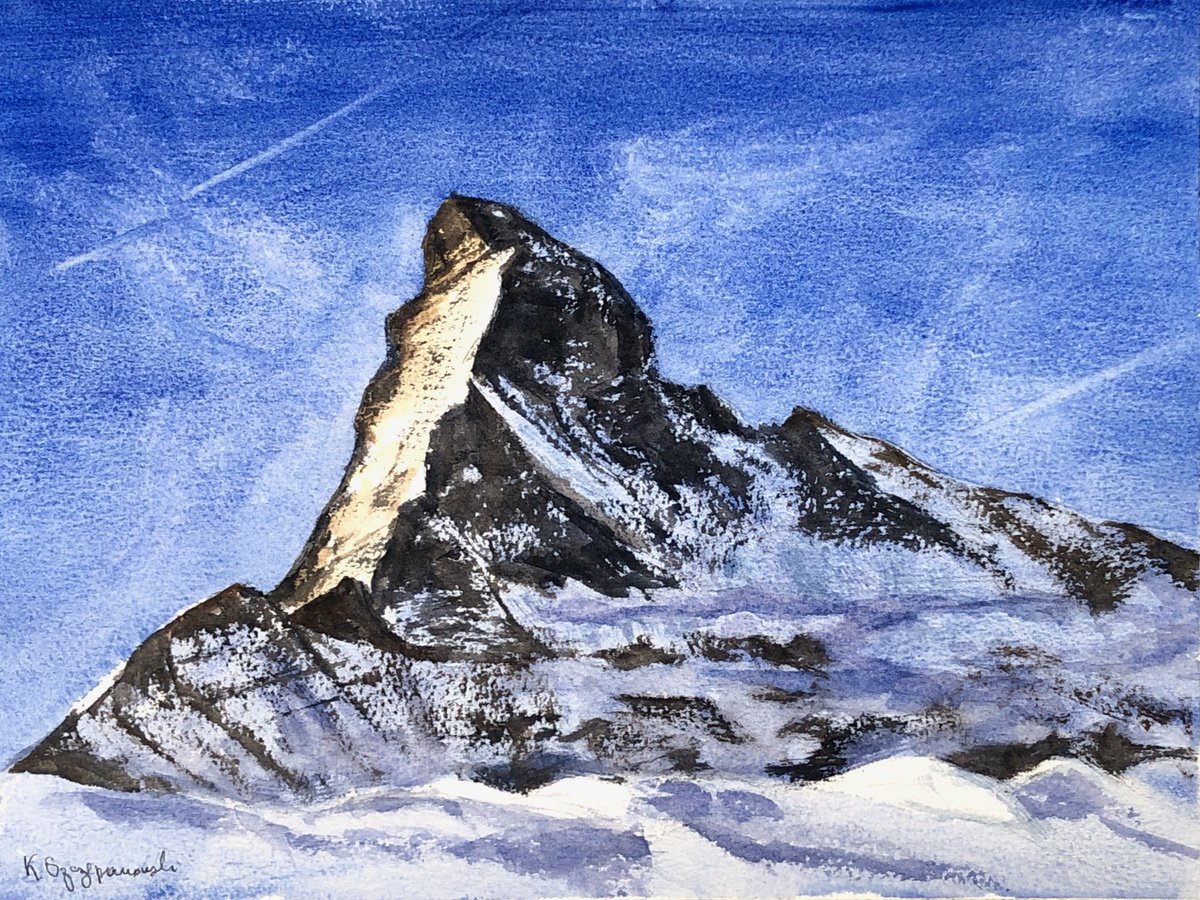 Impressionistic Landscape Watercolour By Krystyna Szczepanowski, 15 X 11", The Matterhorn - The North Face, Original Artwork